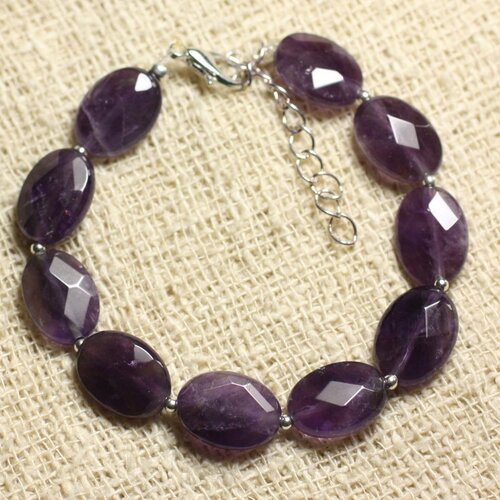 Bracelet argent 925 et pierre - améthyste ovales facettés 14x10mm