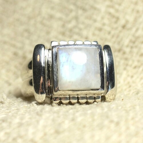 N123 - bague argent 925 et pierre - pierre de lune carré 10mm