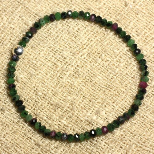 Bracelet argent 925 et pierre rubis zoisite rondelles facettées 3x2mm vert rose rouge noir n3