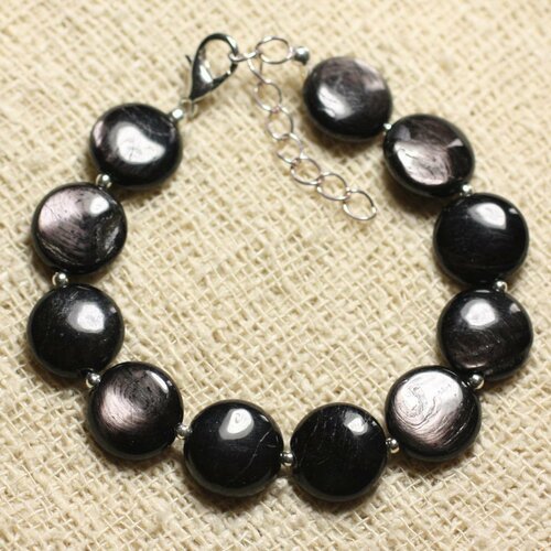 Bracelet argent 925 et pierre - hypersthène palets 12mm
