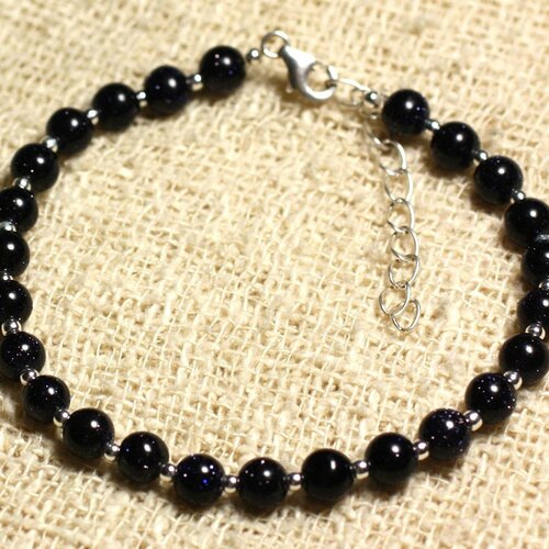 Bracelet argent 925 et pierre - pierre de soleil bleue synthèse 5mm