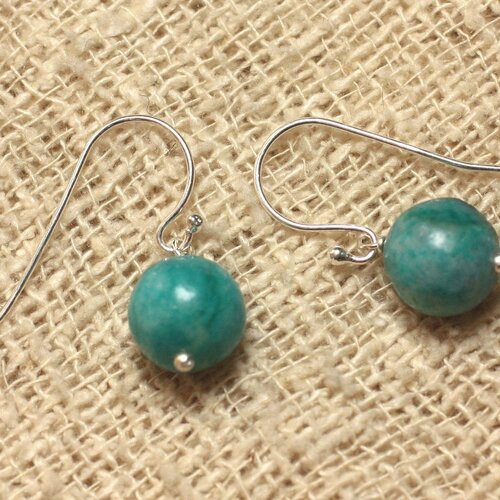 Boucles d'oreilles argent 925 et pierre - jaspe turquoise 10mm