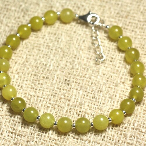 Bracelet argent 925 et pierre - jade olive 6mm