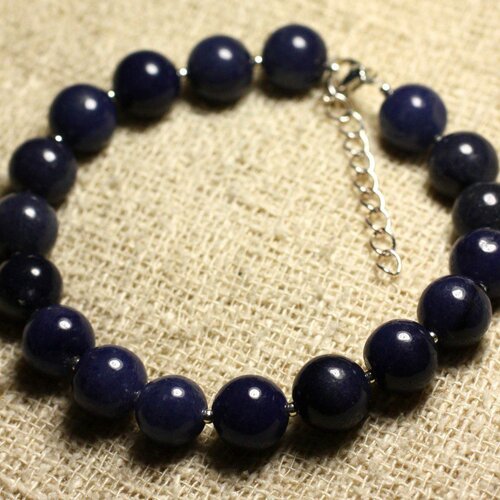 Bracelet argent 925 et pierre semi précieuse - aventurine bleue 10mm