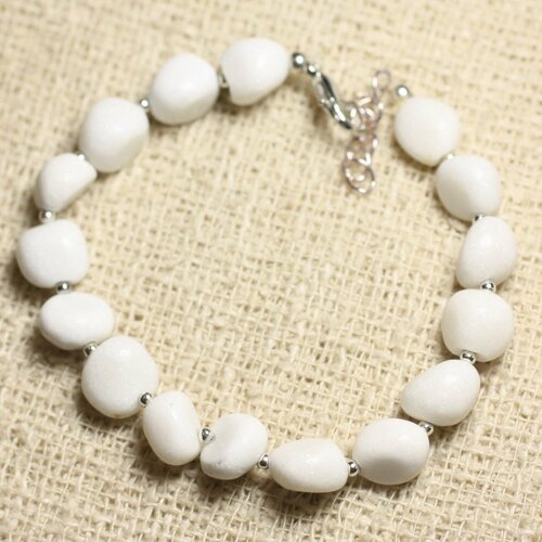Bracelet argent 925 et pierre - jade blanche nuggets 7-9mm