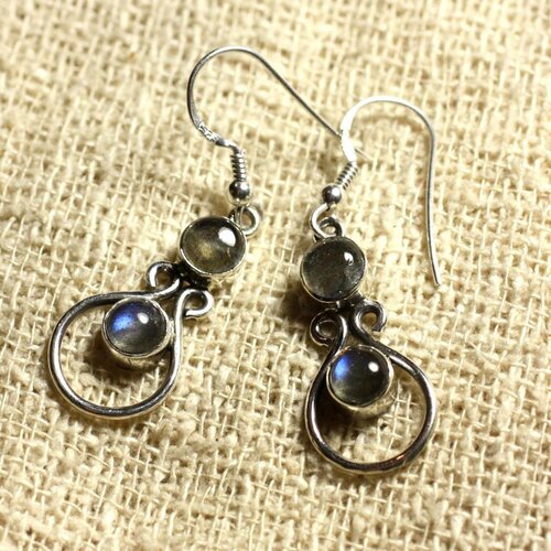 Bo201 - boucles d'oreilles argent 925 28mm - labradorite ronds 6mm