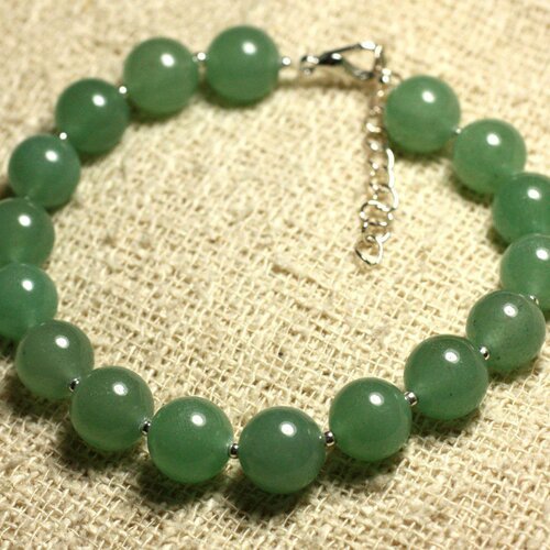 Bracelet argent 925 et pierre semi précieuse - aventurine verte 10mm