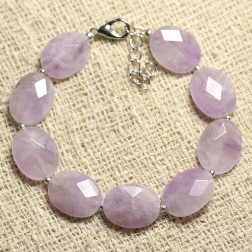 Bracelet argent 925 et pierre - améthyste claire ovales facettés 16x12mm