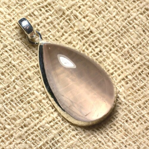 N7 - pendentif argent 925 et pierre - quartz rose goutte 37x20mm