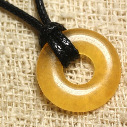 Collier pendentif en pierre - calcite jaune donut 20mm