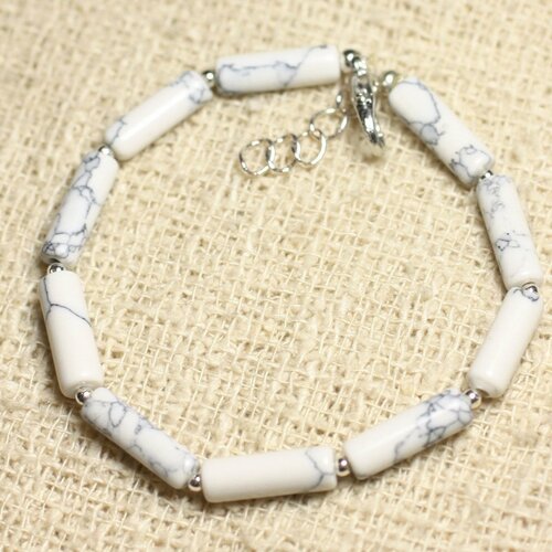Bracelet argent 925 et pierre - howlite tubes 13mm
