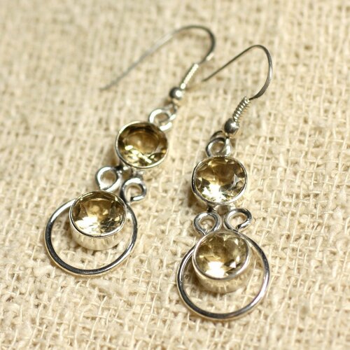 Bo201 - boucles d'oreilles argent 925 et pierre - citrine ronds 7mm