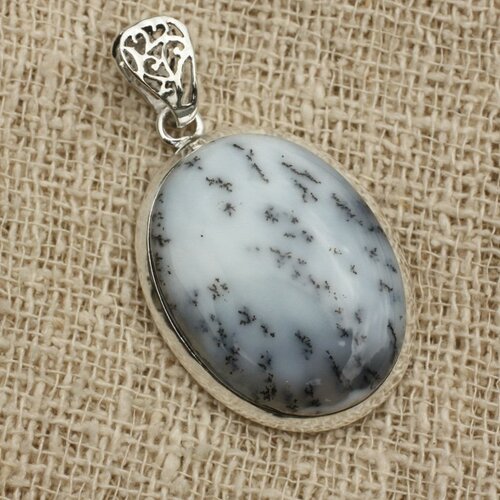 N9 - pendentif argent 925 et agate dendritique ovale 33x24mm