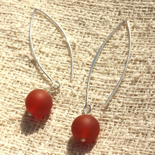 Boucles d'oreilles argent 925 40mm - agate rouge mat 10mm