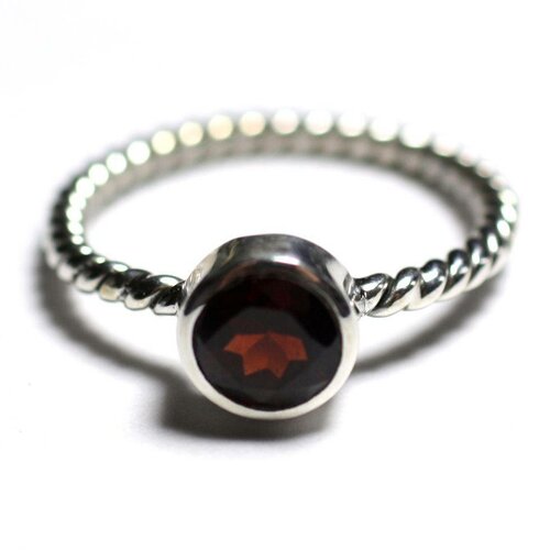 N231 - bague argent 925 et pierre - grenat 6mm anneau torsade