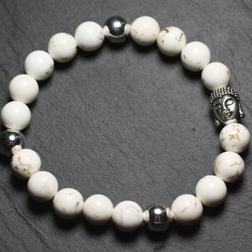 Bracelet bouddha et pierre semi précieuse - magnésite 8mm