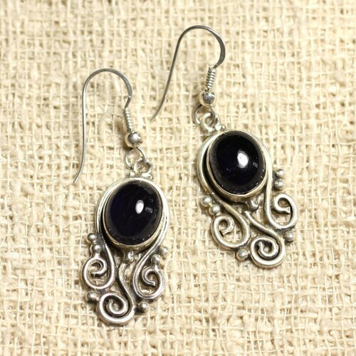 Bo203 - boucles d'oreilles argent 925 et pierre - arabesques 27mm tanzanite