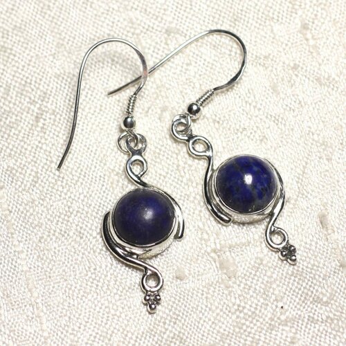 Bo213 - boucles d'oreilles argent 925 et pierre lapis lazuli ronds spirales 30mm