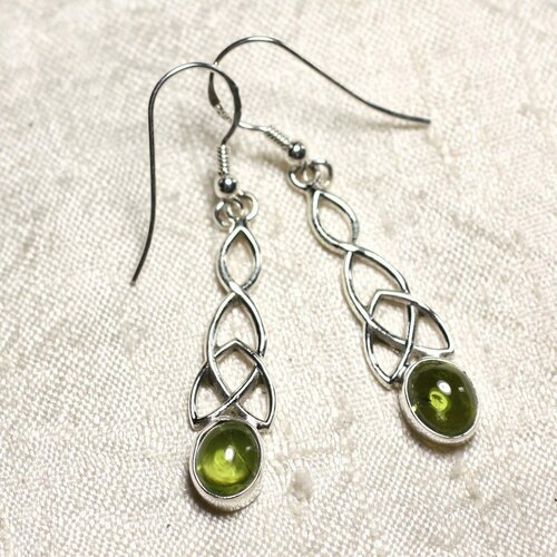 Bo241 - boucles d'oreilles argent 925 et pierre péridot noeud celtique 36mm
