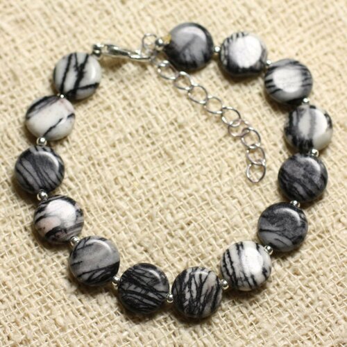 Bracelet argent 925 et pierre - jaspe zèbre palets 10mm