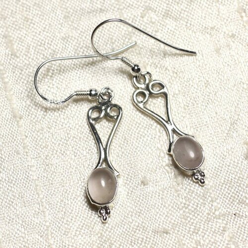 Bo208 - boucles d'oreilles argent 925 coeurs 31mm quartz rose