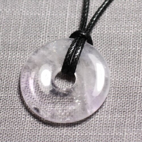 Collier pendentif pierre semi précieuse - améthyste lavande donut pi 30mm