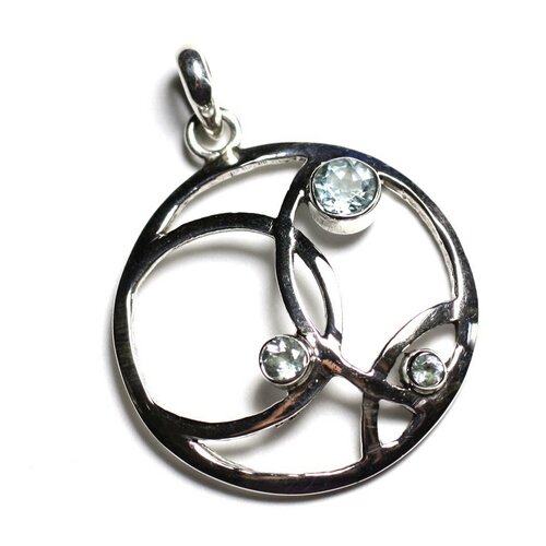Pe119 - pendentif argent 925 et pierre - cercle 3 pierres 34mm topaze bleue