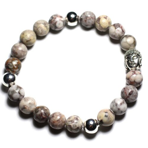 Bracelet bouddha et pierre semi précieuse - jaspe fossile océan