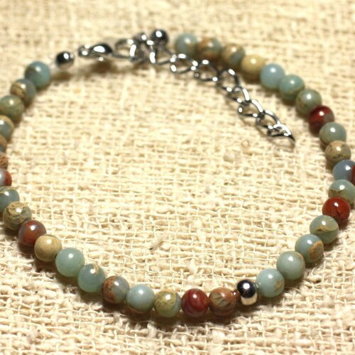 Bracelet argent 925 et pierre semi précieuse jaspe impression 4mm