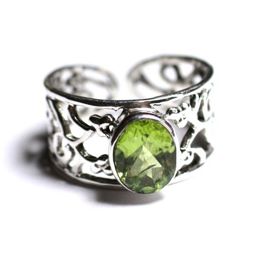 N224 - bague argent 925 et pierre - péridot facetté ovale 9x7mm