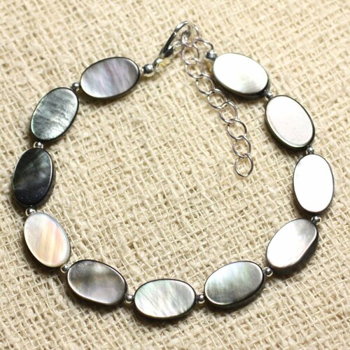 Bracelet argent 925 et nacre noire ovales 12x8mm