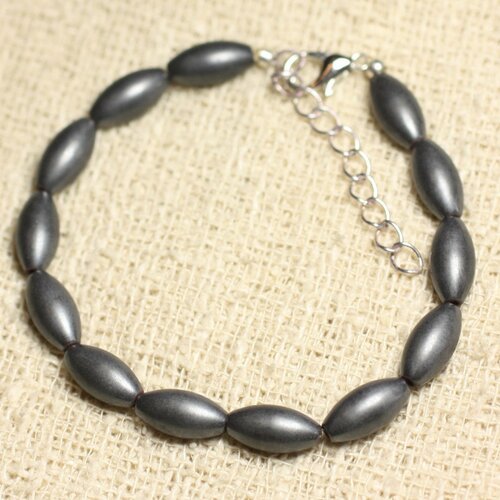 Bracelet argent 925 et pierre - hématite olives mat 12mm
