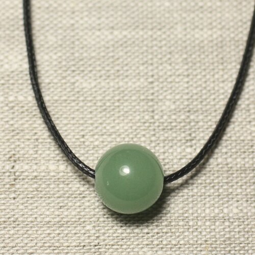 Collier pendentif pierre semi précieuse - aventurine verte boule 14mm