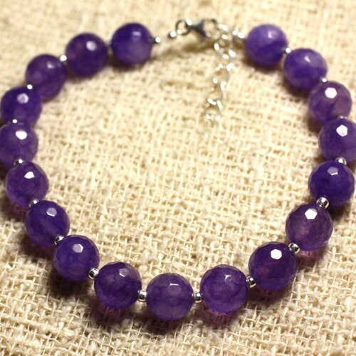 Bracelet argent 925 et pierre - jade violette facettée 8mm