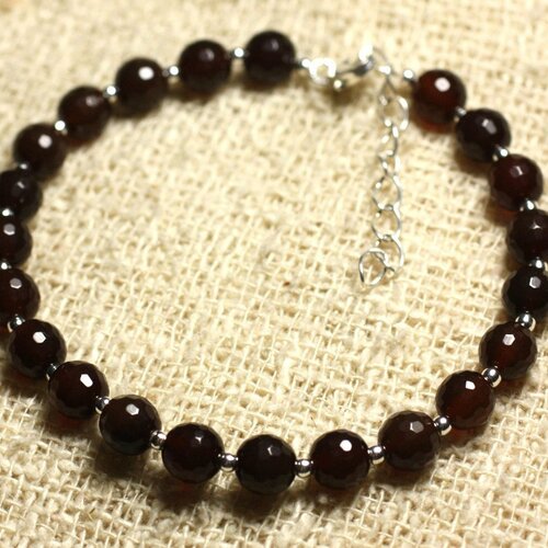 Bracelet argent 925 et pierre - agate marron facettée 6mm