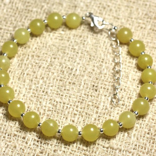 Bracelet argent 925 et pierre - jade citron 6mm