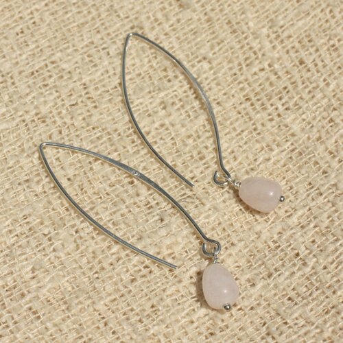 Boucles d'oreilles argent 925 et pierre - quartz rose gouttes rondes 8x6mm