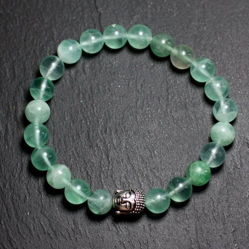 Bracelet bouddha et pierre semi précieuse - fluorite verte 8mm