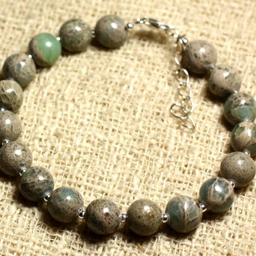 Bracelet argent 925 et pierre semi précieuse - jaspe aqua terra 8mm