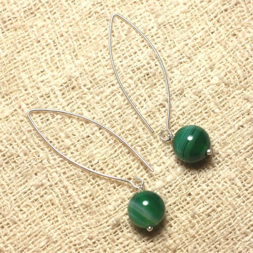 Boucles d'oreilles argent 925 et pierre - agate verte10mm