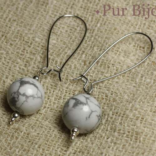 Boucles d'oreilles pierre semi précieuse - howlite 14mm