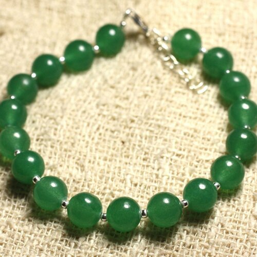 Bracelet argent 925 et pierre - jade verte 8mm