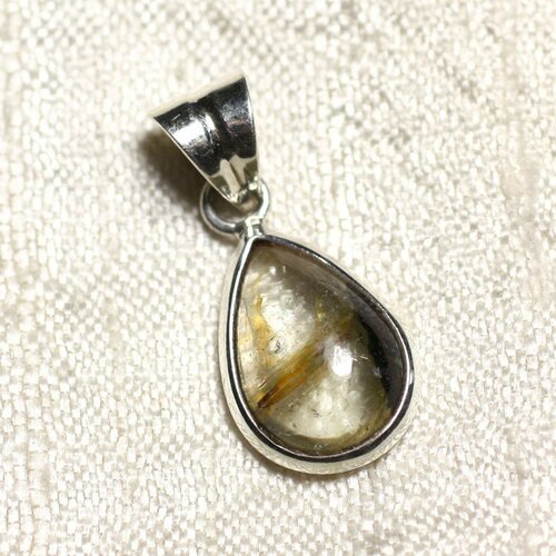 N13 - pendentif argent massif 925 et pierre - tourmaline goutte 14mm