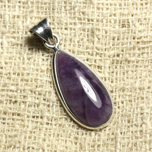 Pendentif argent 925 et pierre - améthyste goutte 25mm