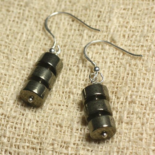 Boucles d'oreilles argent 925 - pyrite dorée rondelles 8x4mm