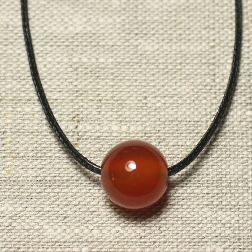 Collier pendentif pierre semi précieuse - cornaline boule 14mm