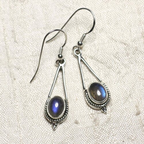 Bo212 - boucles d'oreilles argent 925 et pierre labradorite gouttes 30mm