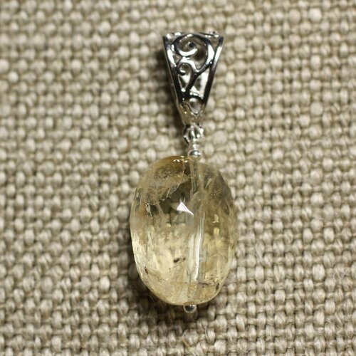 Collier pendentif pierre - citrine olive facettée 20mm n1