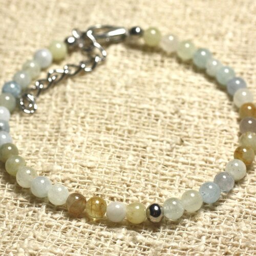 Bracelet argent 925 et pierre semi précieuse aigue marine 4mm