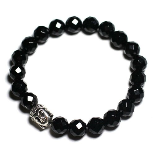 Bracelet bouddha et pierre semi précieuse - onyx noir facetté